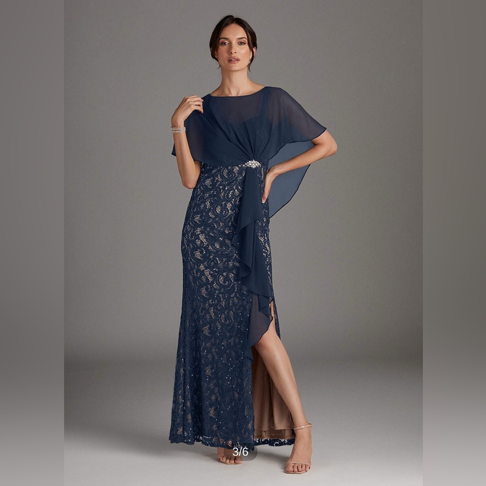 Chic Navy and Taupe Dress for petite ladies or wear tea length if taller I’m 5’3